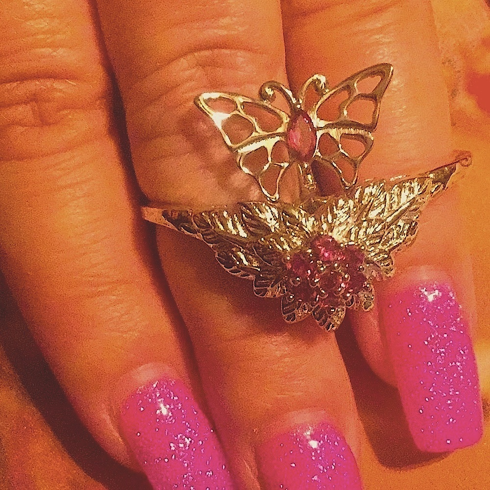 555.   5  ⭐️ RATINGS.   RHODOLITE GARNET BUTTERFLY SIGN OF RENEWAL